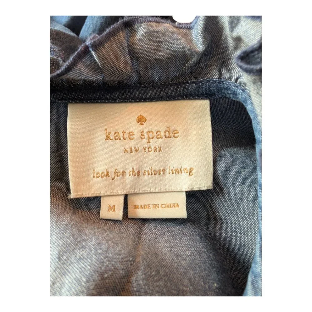 Kate Spade ♠️ Embroidered Indigo Chambray Dress | Medium | Rare Style - Picture 5 of 9